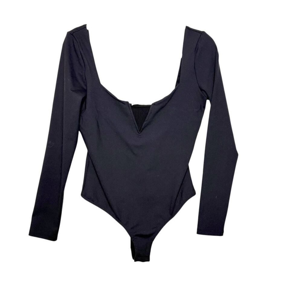 Free People Zoe Bodysuit Stretch Long Sleeve Boho Goth Black Women M